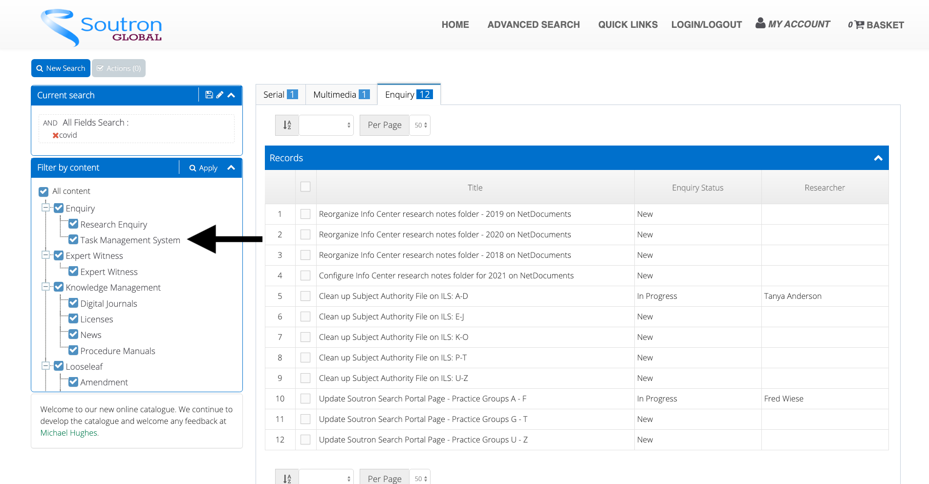 COVID Tasks in the Soutron Portal